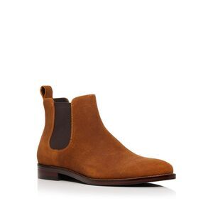 THE MENS STORE Mens Brown Back Pull-Tab Round Toe Block Heel Leather Chelsea 11